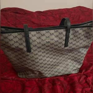 Michael Kors MK Monogram Carryall Tote in Tan and Black